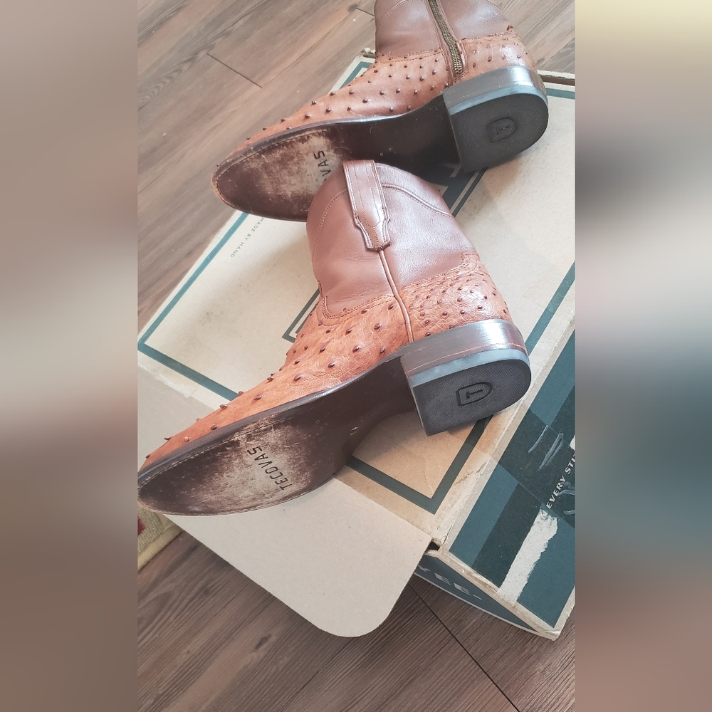 Tecovas Brown Leather  Ostritch Western Boots. 10 D - Picture 5 of 6